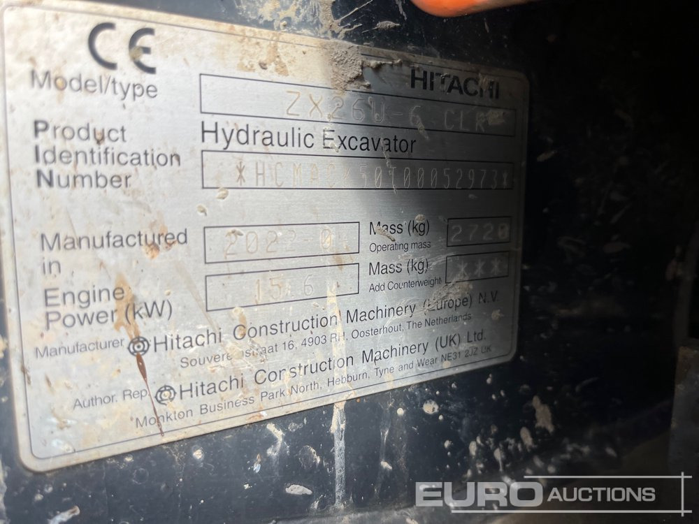 2022 Hitachi ZX26U-6 CLR - Mini pelle: photos 4 2022 Hitachi ZX26U-6 CLR - Mini pelle: photos 4